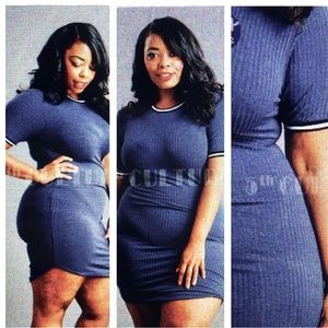 NEW!! Navy blue tshirt dress w/black and white trim collar and sleeves